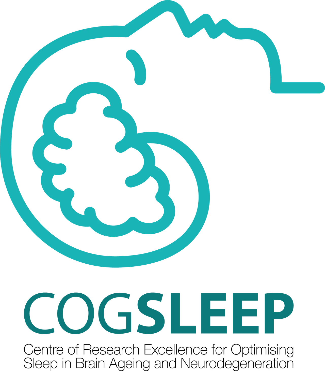 COGSLEEP logo with a turquoise sleeping head and brain above the name and research centre descriptor