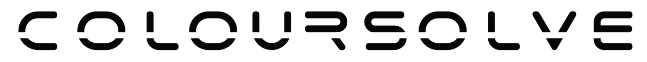 Colour Solve Paints black wordmark with a horizontal break through the lettering