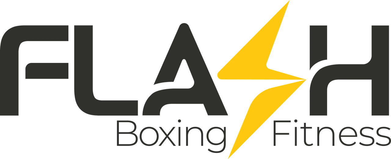 Flash Boxing Fitness logo in charcoal with a yellow lightning bolt forming the S in Flash