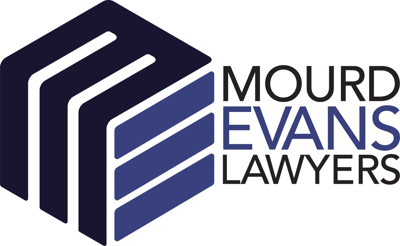 Mourd Evans Lawyers logo with a geometric navy and blue monogram beside the business name